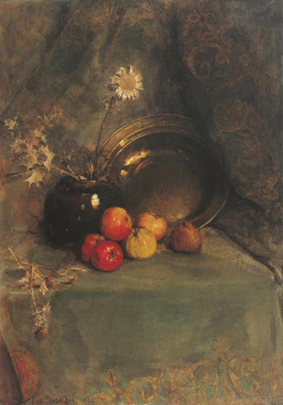 Still Life with Apples, a Pot with Flowers and a Metal Pan Piet Mondrian